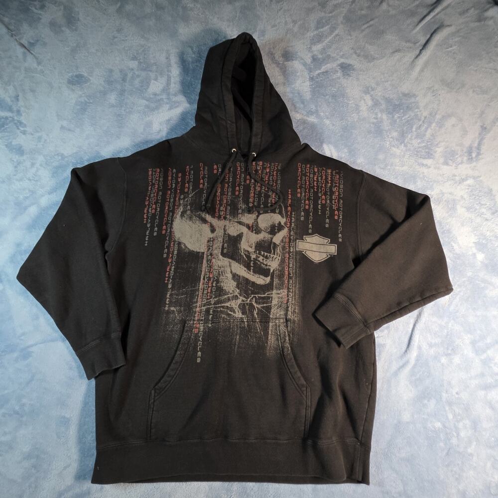 Harley Davidson Hoodie Men XL Black Diamond Marion IL Skull Bravado Y2K